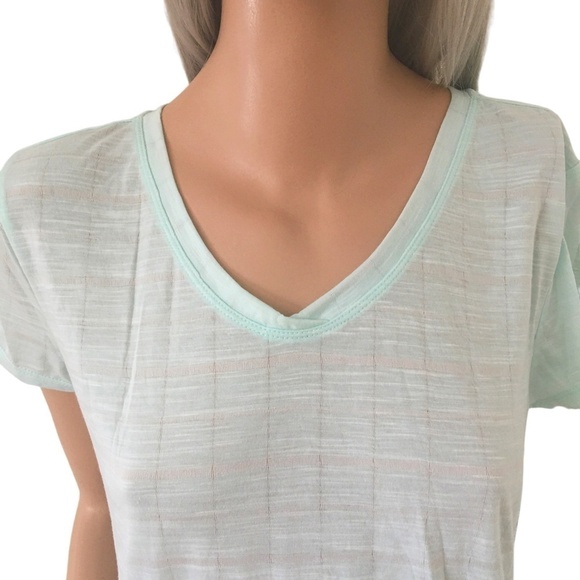 Splendid Bleached Aqua Grid V-Neck Top Active Fitness Workout, Athletic Stretch - Picture 3 of 12